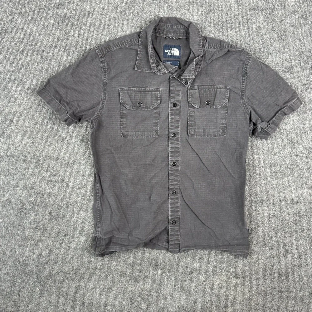 The North Face Shirt Mens S Gray Ripstop Short Sleeve Button Down Pockets